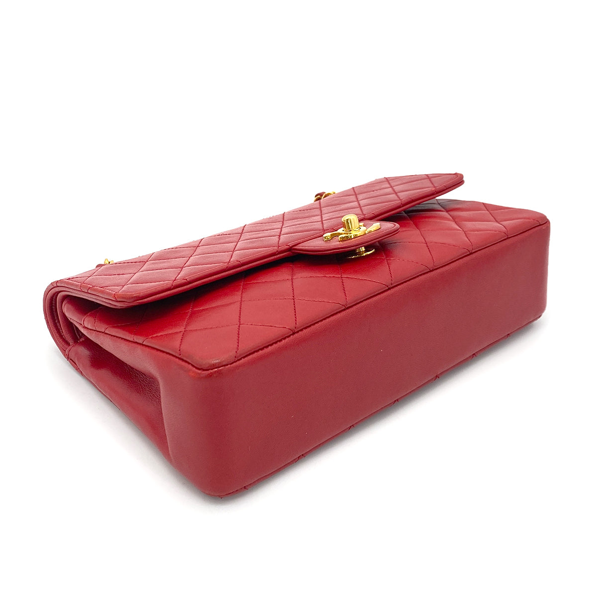 CHANEL VINTAGE STRAIGHT FLAP CHAIN SHOULDER BAG RED LAMB SKIN 90250072