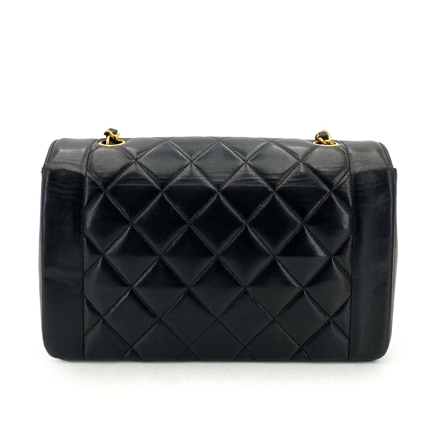 CHANEL VINTAGE DIANA MEDIUM CHAIN SHOULDER BAG BLACK LAMB SKIN 90250076