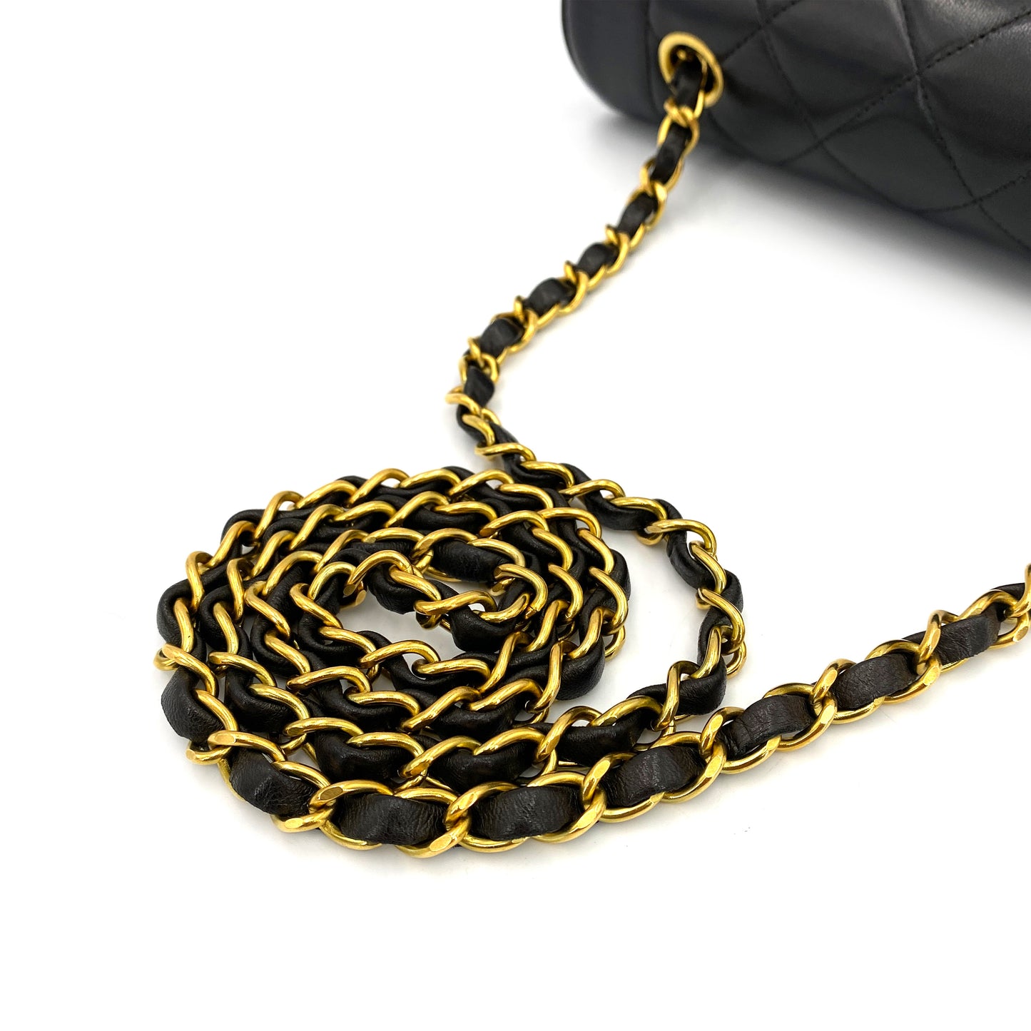 CHANEL VINTAGE DIANA MEDIUM CHAIN SHOULDER BAG BLACK LAMB SKIN 90250076