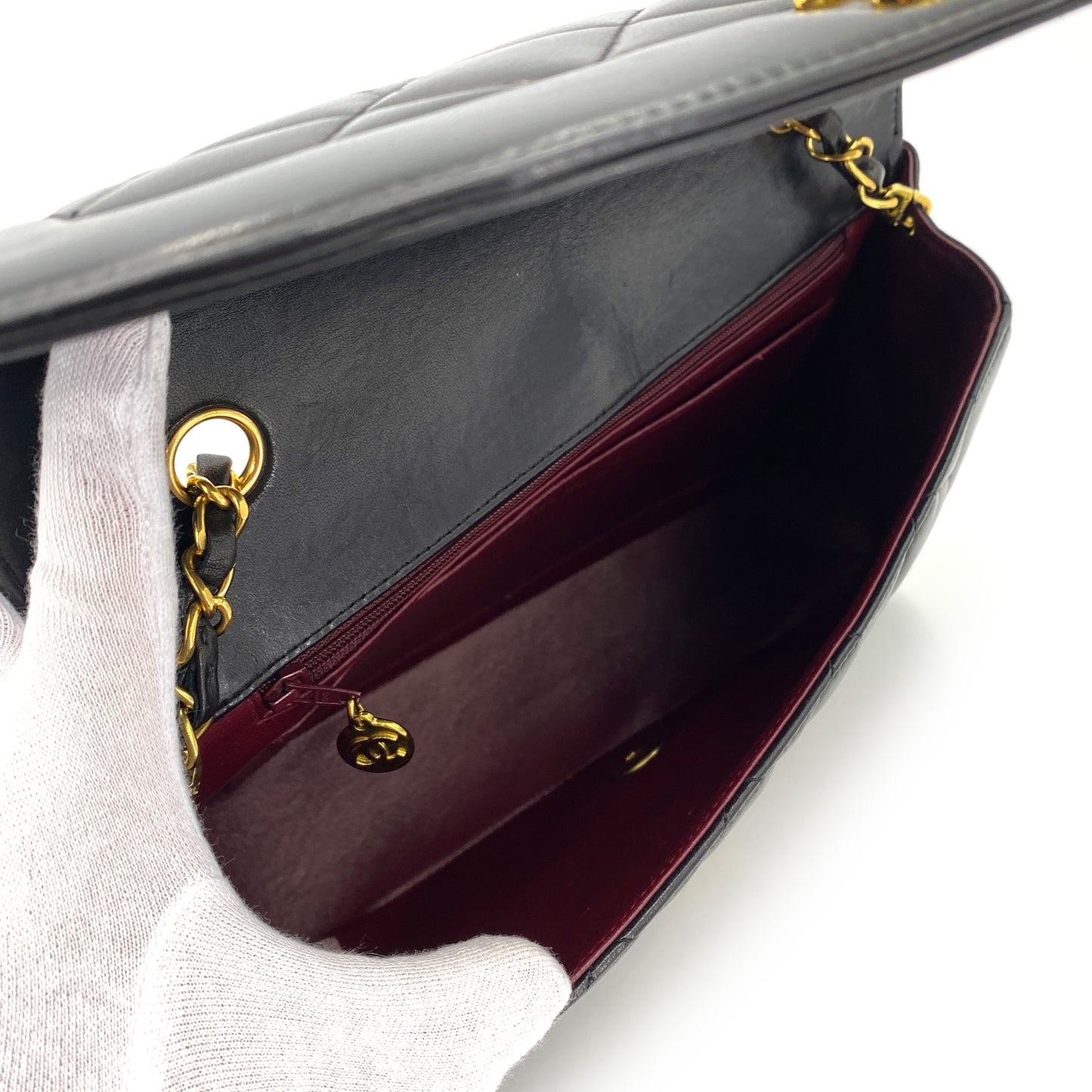 CHANEL VINTAGE DIANA MEDIUM CHAIN SHOULDER BAG BLACK LAMB SKIN 90250076