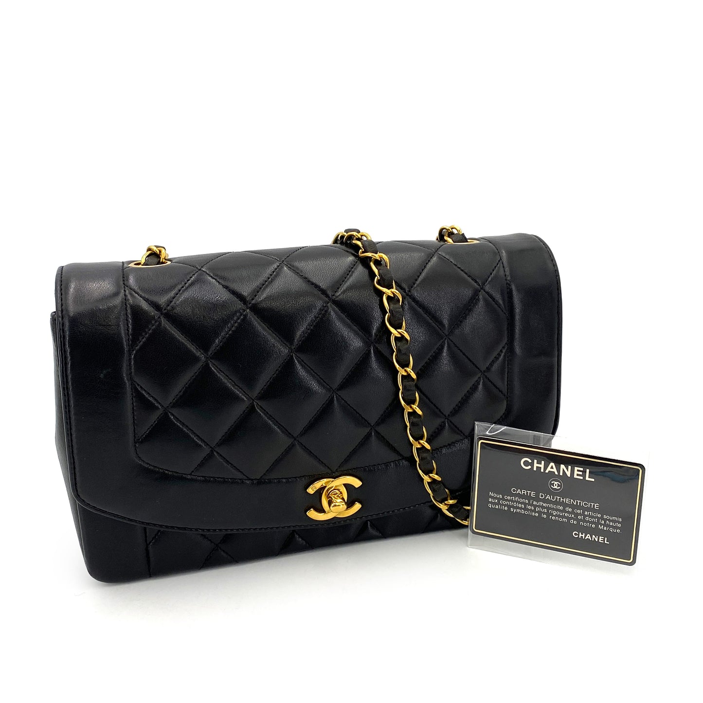 CHANEL VINTAGE DIANA MEDIUM CHAIN SHOULDER BAG BLACK LAMB SKIN 90250076