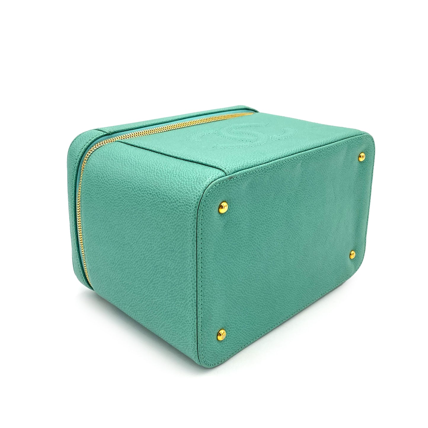 CHANEL VINTAGE 2WAY VANITY HAND SHOULDER BAG GREEN CAVIAR SKIN 90250081