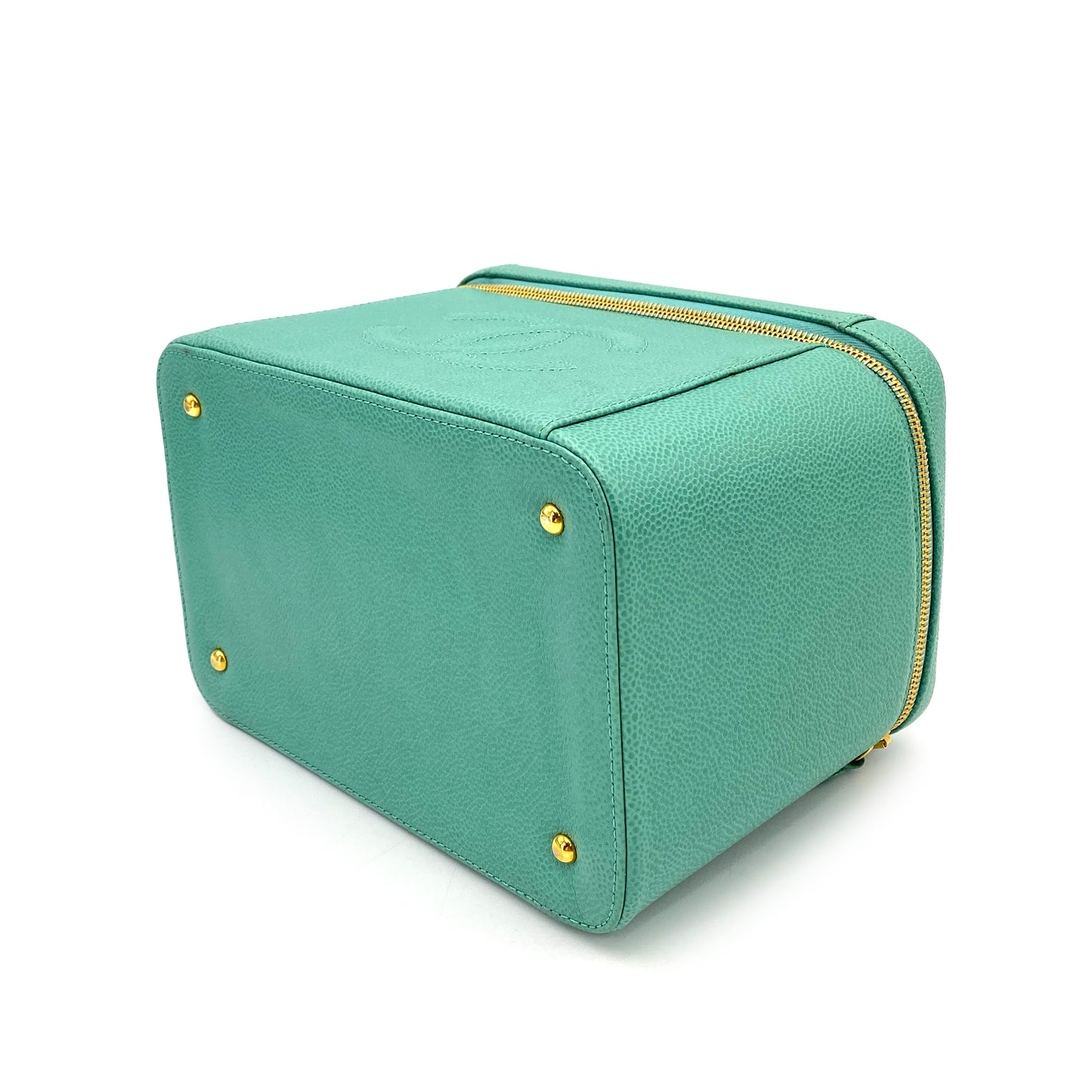 CHANEL VINTAGE 2WAY VANITY HAND SHOULDER BAG GREEN CAVIAR SKIN 90250081