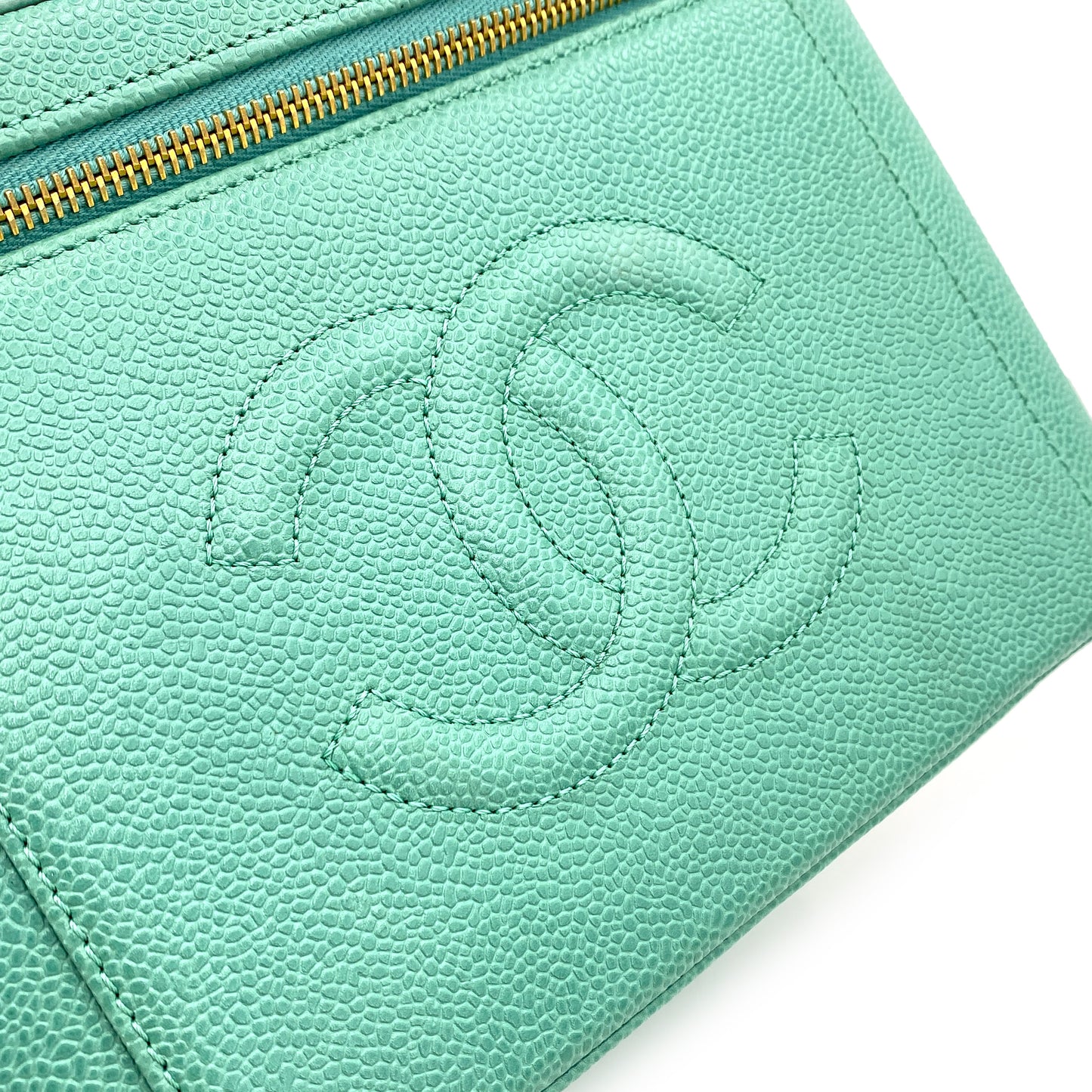 CHANEL VINTAGE 2WAY VANITY HAND SHOULDER BAG GREEN CAVIAR SKIN 90250081