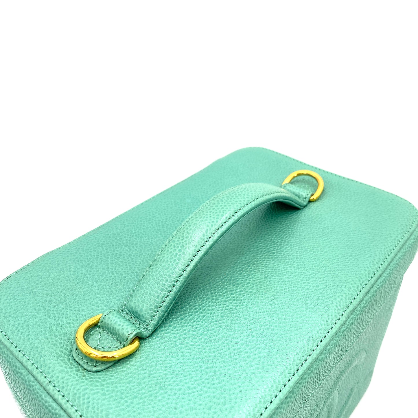 CHANEL VINTAGE 2WAY VANITY HAND SHOULDER BAG GREEN CAVIAR SKIN 90250081