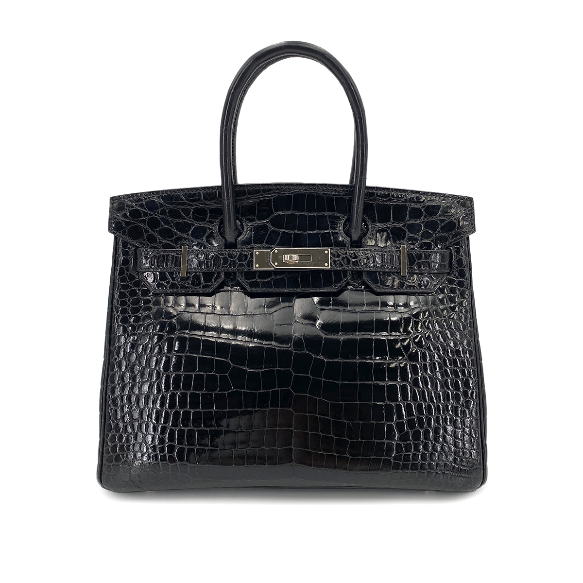 HERMES BIRKIN 30 BLACK CROCODILE POROSUS LISSE HAND BAG □Q SHW 90250279
