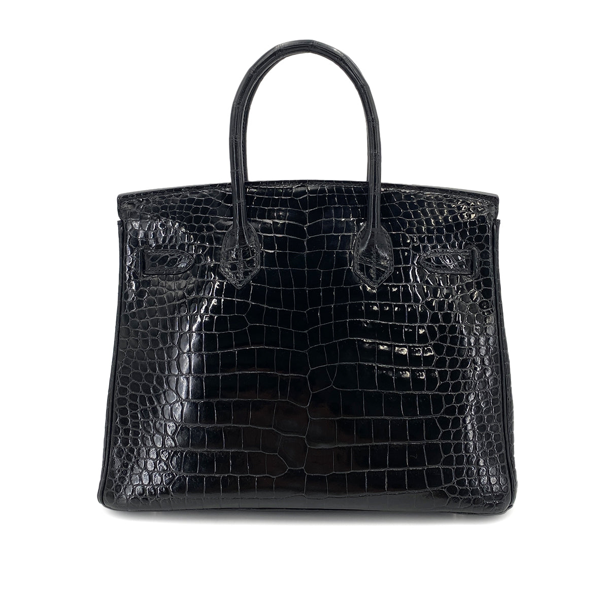 HERMES BIRKIN 30 BLACK CROCODILE POROSUS LISSE HAND BAG □Q SHW 90250279
