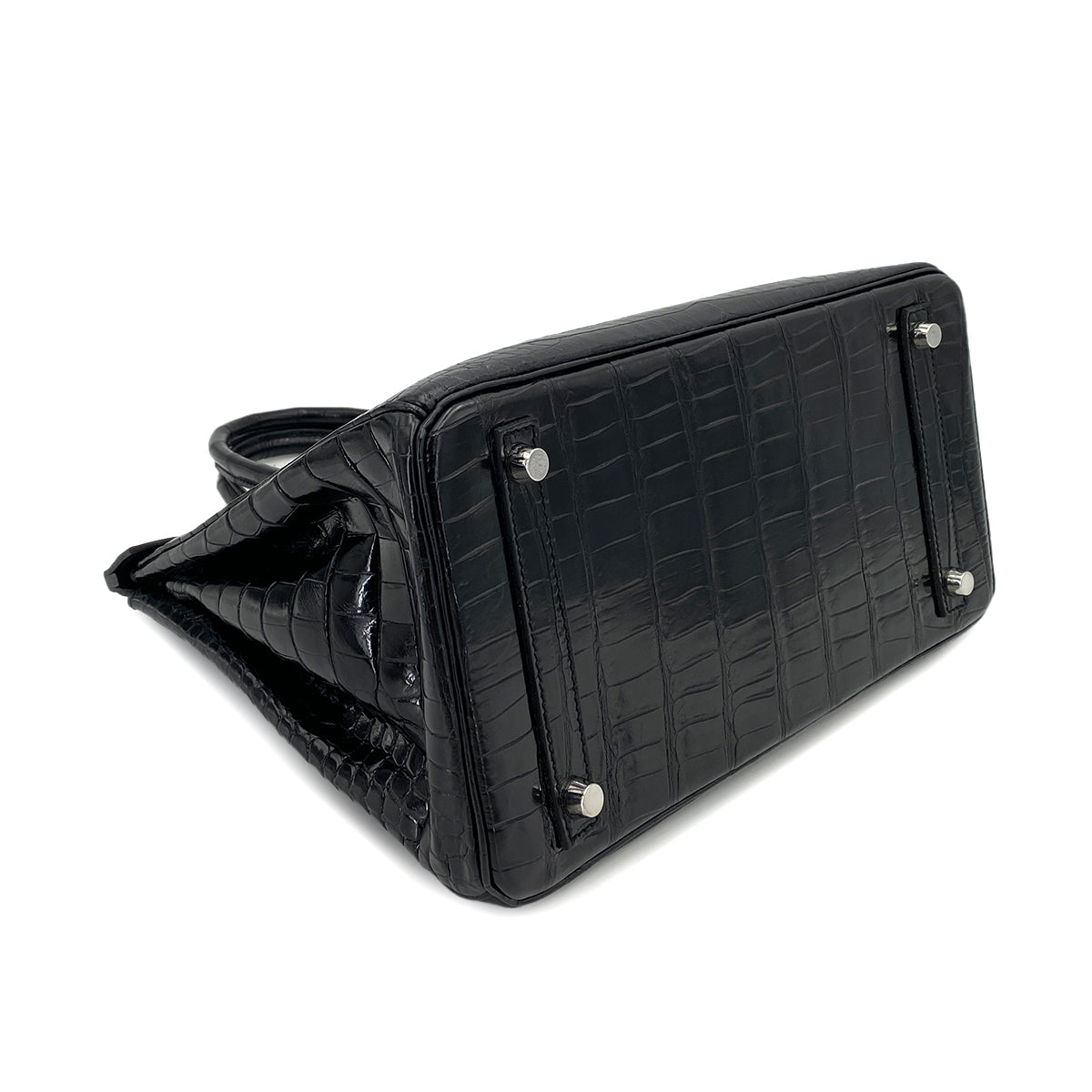 HERMES BIRKIN 30 BLACK CROCODILE POROSUS LISSE HAND BAG □Q SHW 90250279