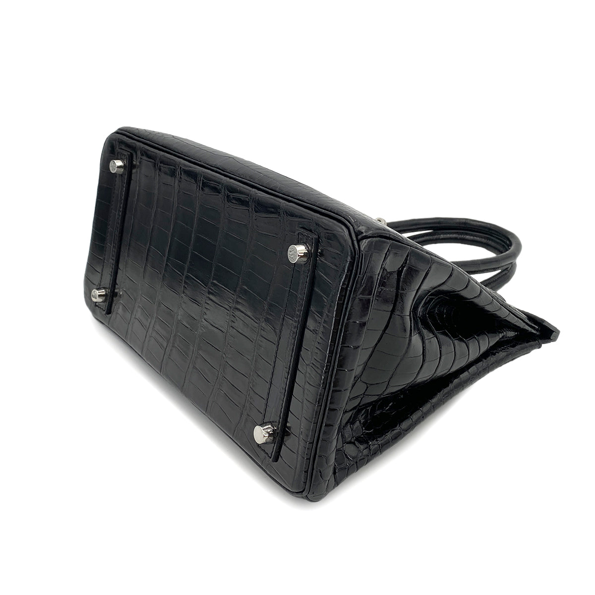 HERMES BIRKIN 30 BLACK CROCODILE POROSUS LISSE HAND BAG □Q SHW 90250279