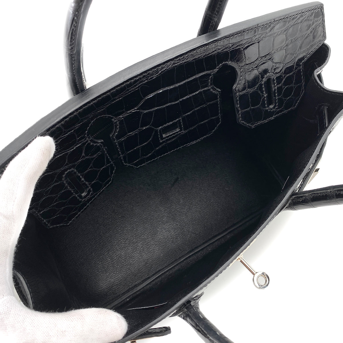 HERMES BIRKIN 30 BLACK CROCODILE POROSUS LISSE HAND BAG □Q SHW 90250279