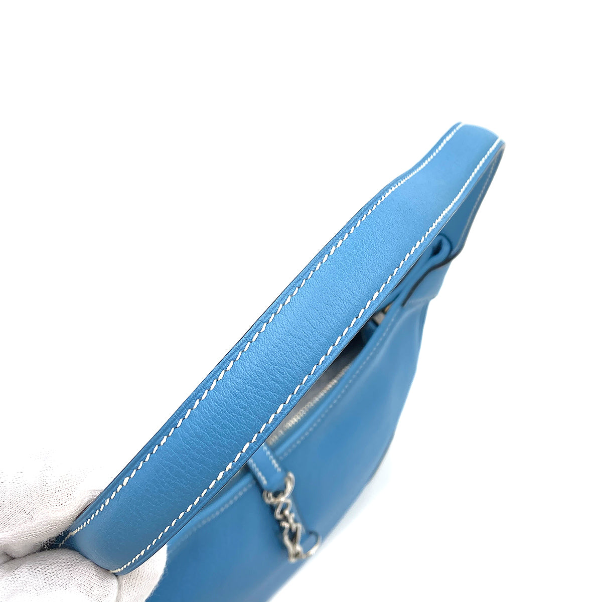 HERMES TRIM 31 BLUE JEAN TAURILLON CLEMENCE SHOULDER BAG □C SHW 90250280