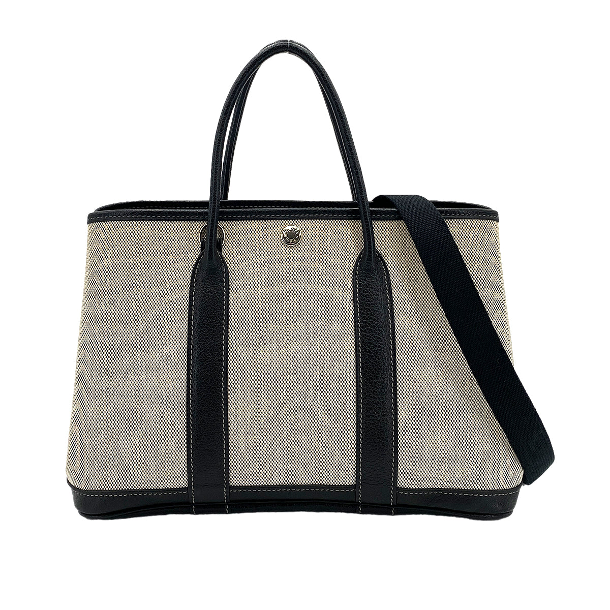 HERMES GARDEN PARTY TPM ECRU BLACK TOILE H HAND SHOULDER BAG □H 90250285