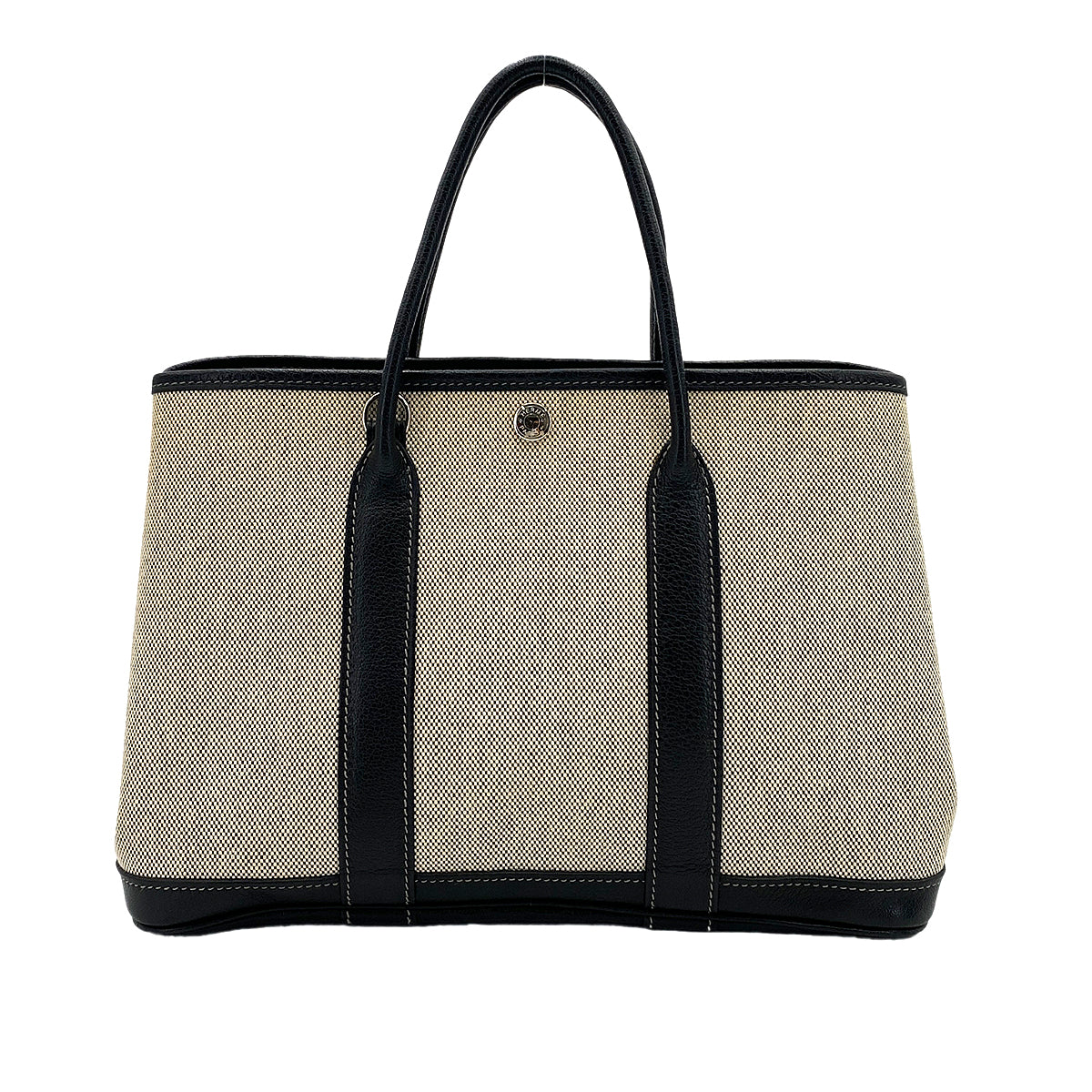 HERMES GARDEN PARTY TPM ECRU BLACK TOILE H HAND SHOULDER BAG □H 90250285
