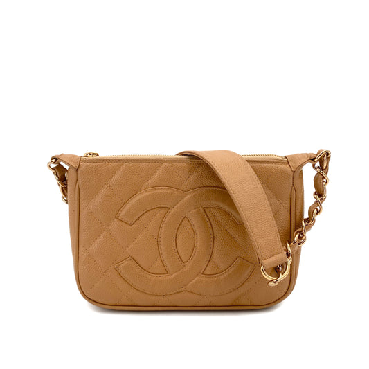 CHANEL VINTAGE MATELASSE ONE SHOULDER BAG BEIGE CAVIAR SKIN 90250293