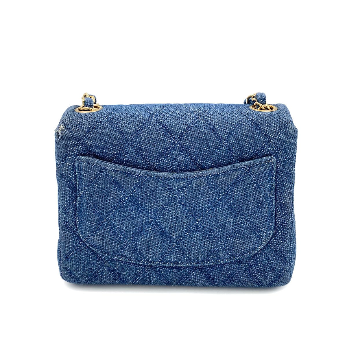 CHANEL VINTAGE MINI SQUARE CHAIN SHOULDER BAG BLUE DENIM 90250466