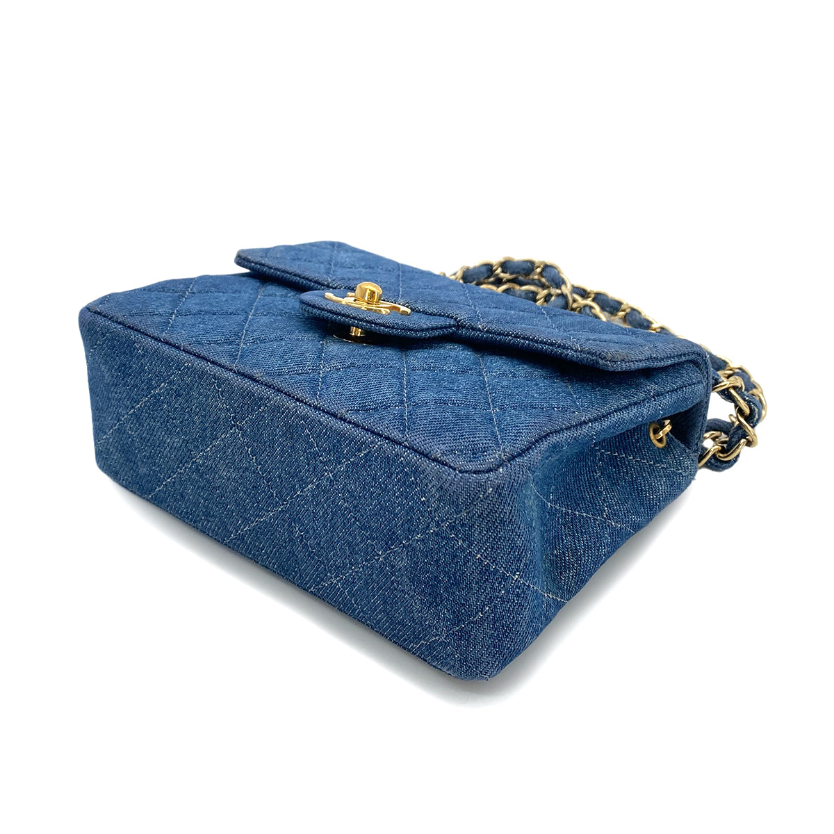 CHANEL VINTAGE MINI SQUARE CHAIN SHOULDER BAG BLUE DENIM 90250466