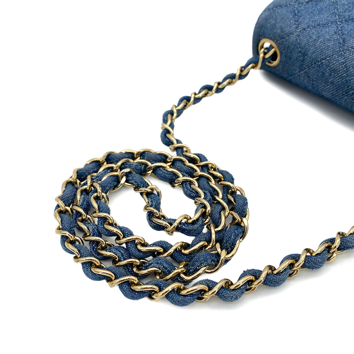 CHANEL VINTAGE MINI SQUARE CHAIN SHOULDER BAG BLUE DENIM 90250466