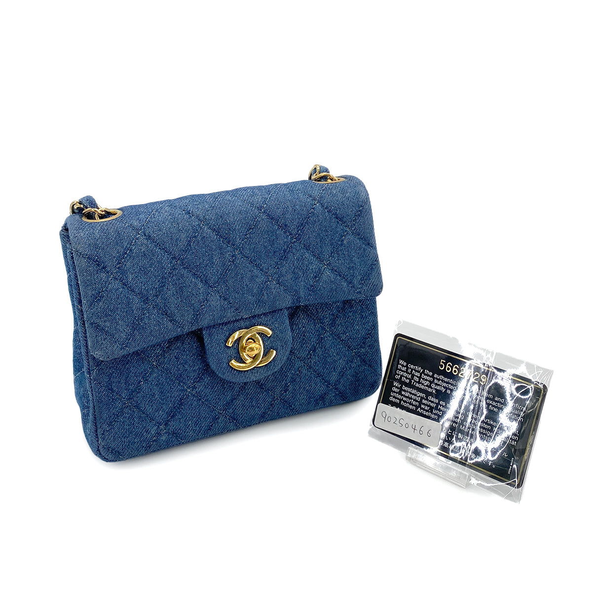 CHANEL VINTAGE MINI SQUARE CHAIN SHOULDER BAG BLUE DENIM 90250466