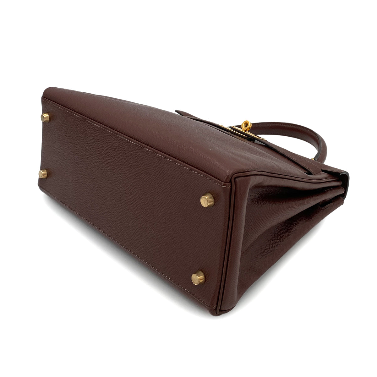 HERMES KELLY 28 RETOURNE BROWN TYPE COUCHVEL HAND SHOULDER BAG □E 90250467