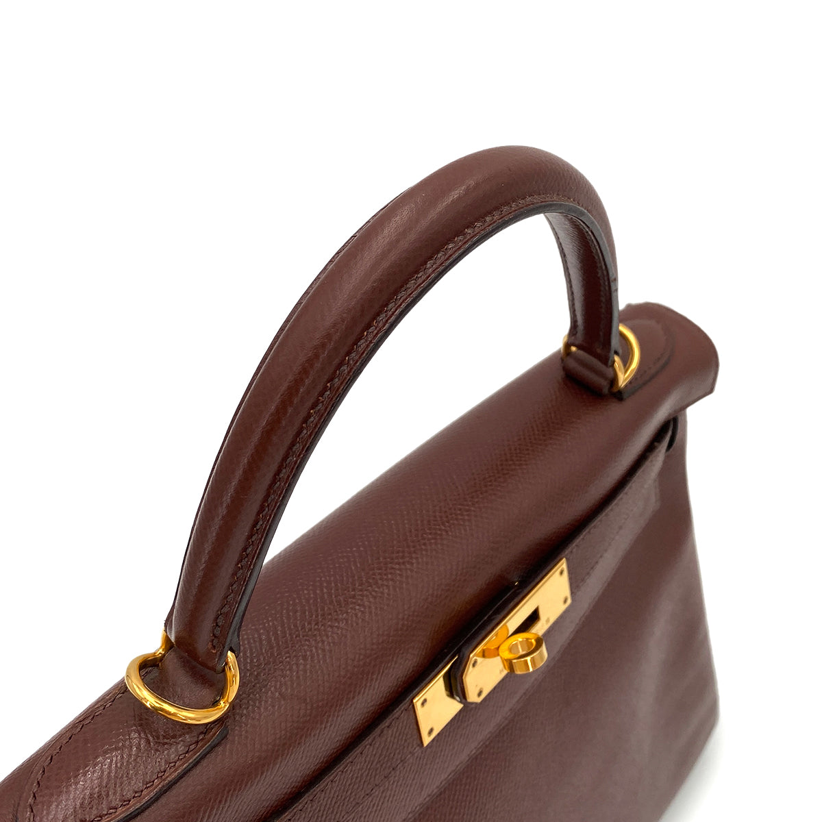 HERMES KELLY 28 RETOURNE BROWN TYPE COUCHVEL HAND SHOULDER BAG □E 90250467