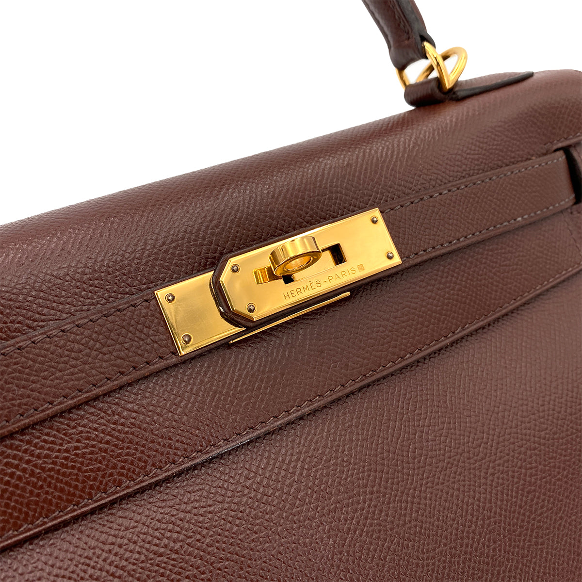 HERMES KELLY 28 RETOURNE BROWN TYPE COUCHVEL HAND SHOULDER BAG □E 90250467