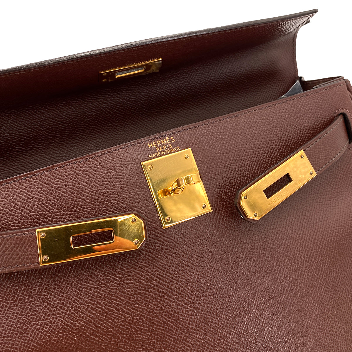 HERMES KELLY 28 RETOURNE BROWN TYPE COUCHVEL HAND SHOULDER BAG □E 90250467