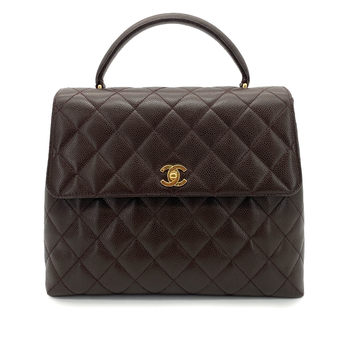 CHANEL VINTAGE MATELASSE HAND BAG DARK BROWN CAVIAR SKIN 90250468