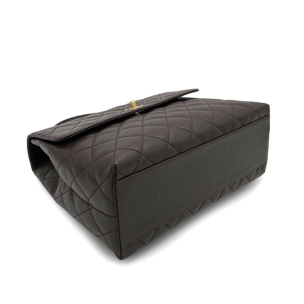 CHANEL VINTAGE MATELASSE HAND BAG DARK BROWN CAVIAR SKIN 90250468