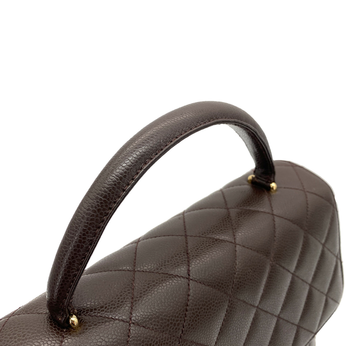 CHANEL VINTAGE MATELASSE HAND BAG DARK BROWN CAVIAR SKIN 90250468
