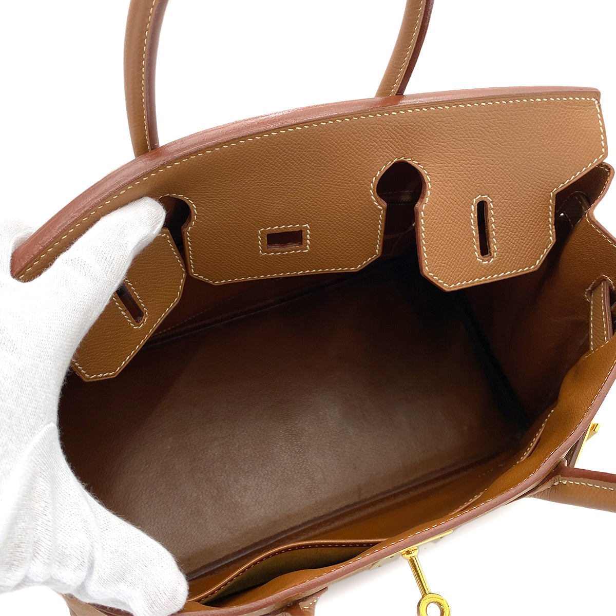 HERMES BIRKIN 30 GOLD COUCHEVEL HAND BAG □C 90250502