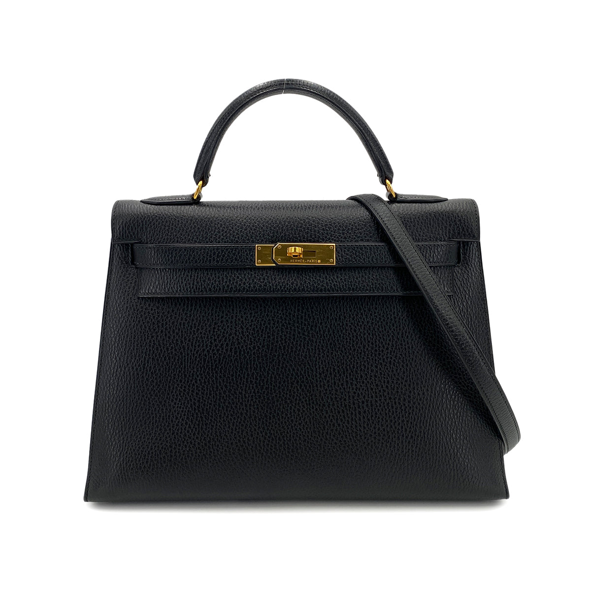 HERMES KELLY 32 SELLIER BLACK ARDENNES HAND SHOULDER BAG 〇X 90250515