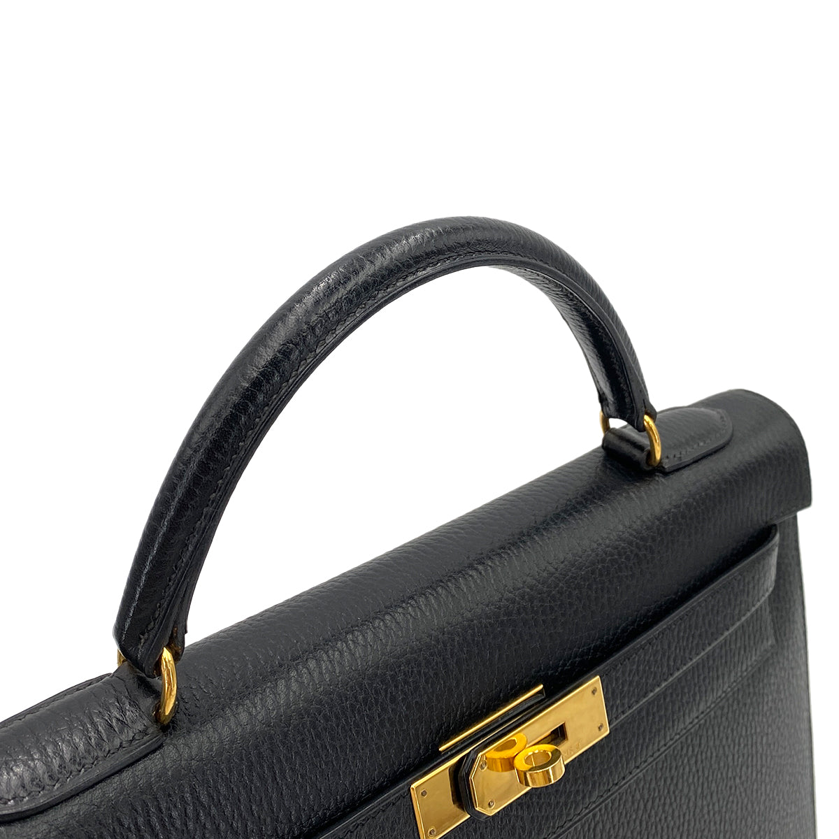 HERMES KELLY 32 SELLIER BLACK ARDENNES HAND SHOULDER BAG 〇X 90250515
