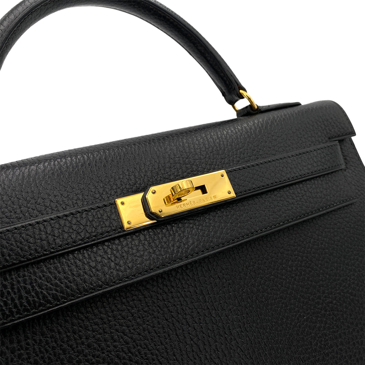 HERMES KELLY 32 SELLIER BLACK ARDENNES HAND SHOULDER BAG 〇X 90250515