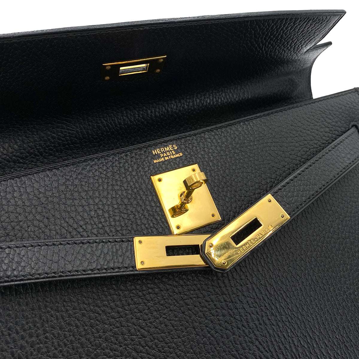 HERMES KELLY 32 SELLIER BLACK ARDENNES HAND SHOULDER BAG 〇X 90250515