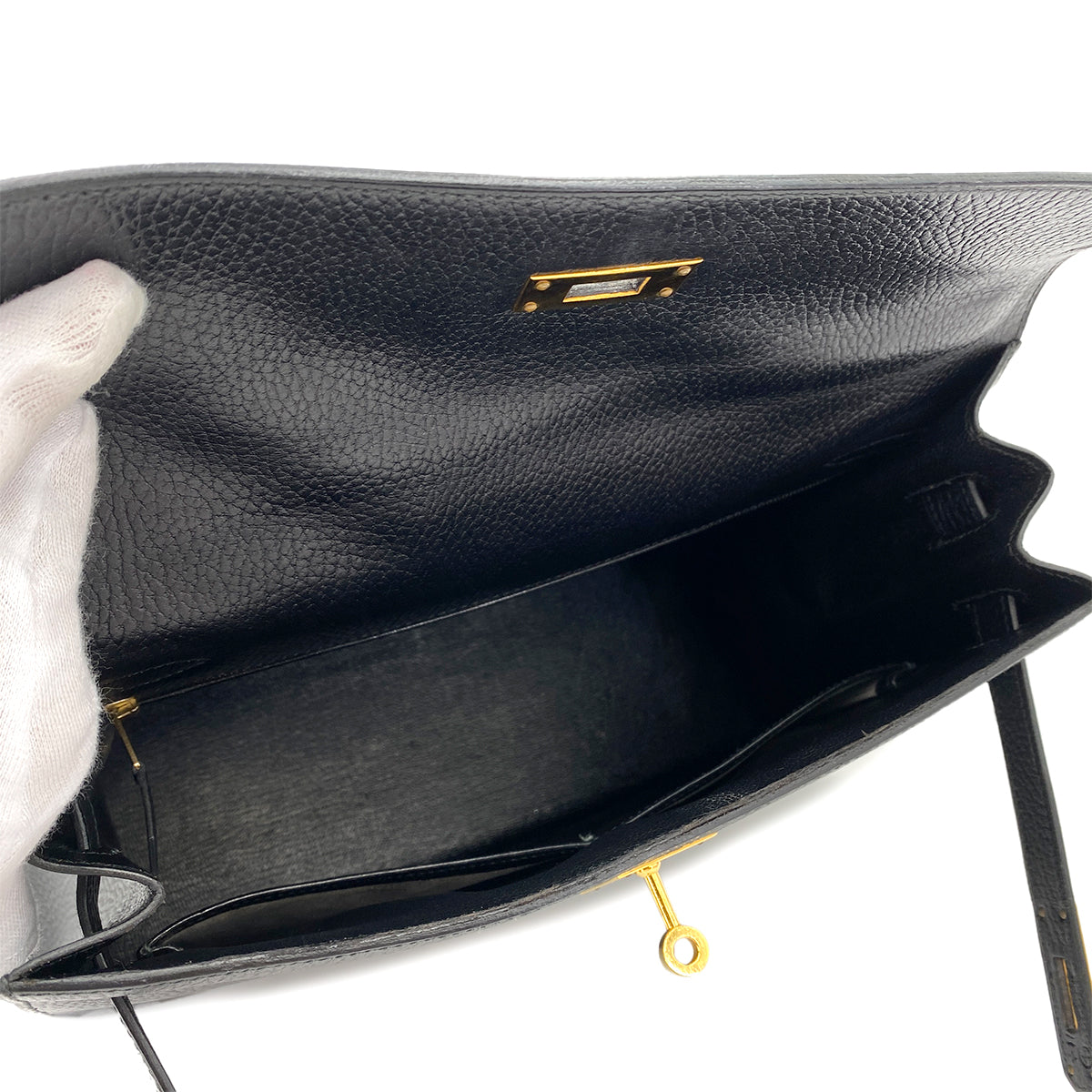 HERMES KELLY 32 SELLIER BLACK ARDENNES HAND SHOULDER BAG 〇X 90250515
