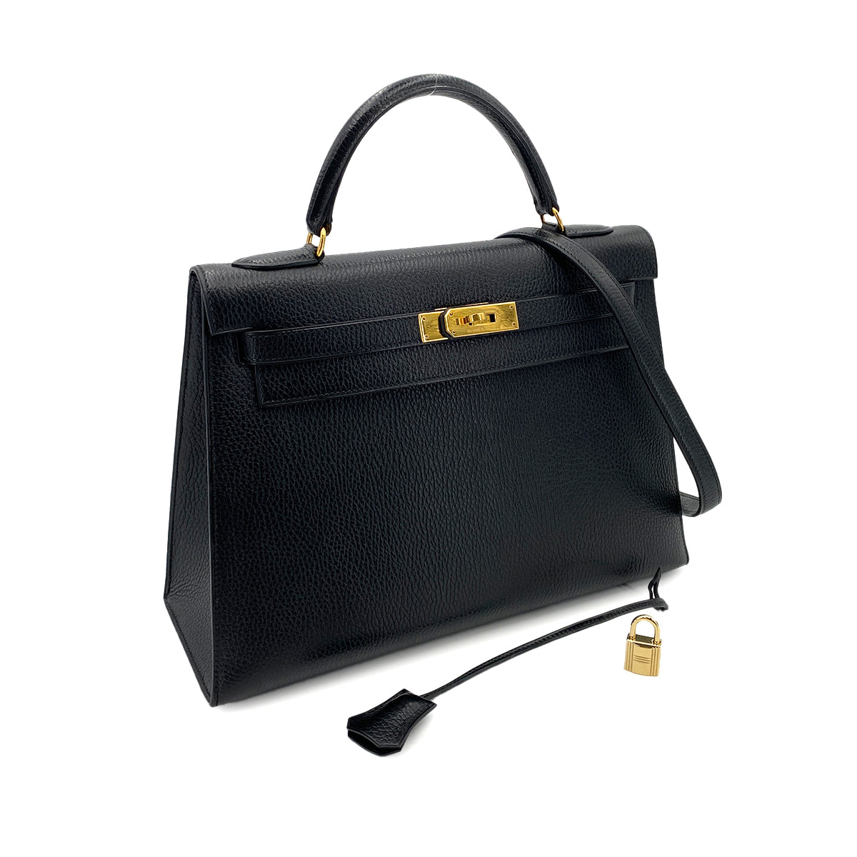 HERMES KELLY 32 SELLIER BLACK ARDENNES HAND SHOULDER BAG 〇X 90250515
