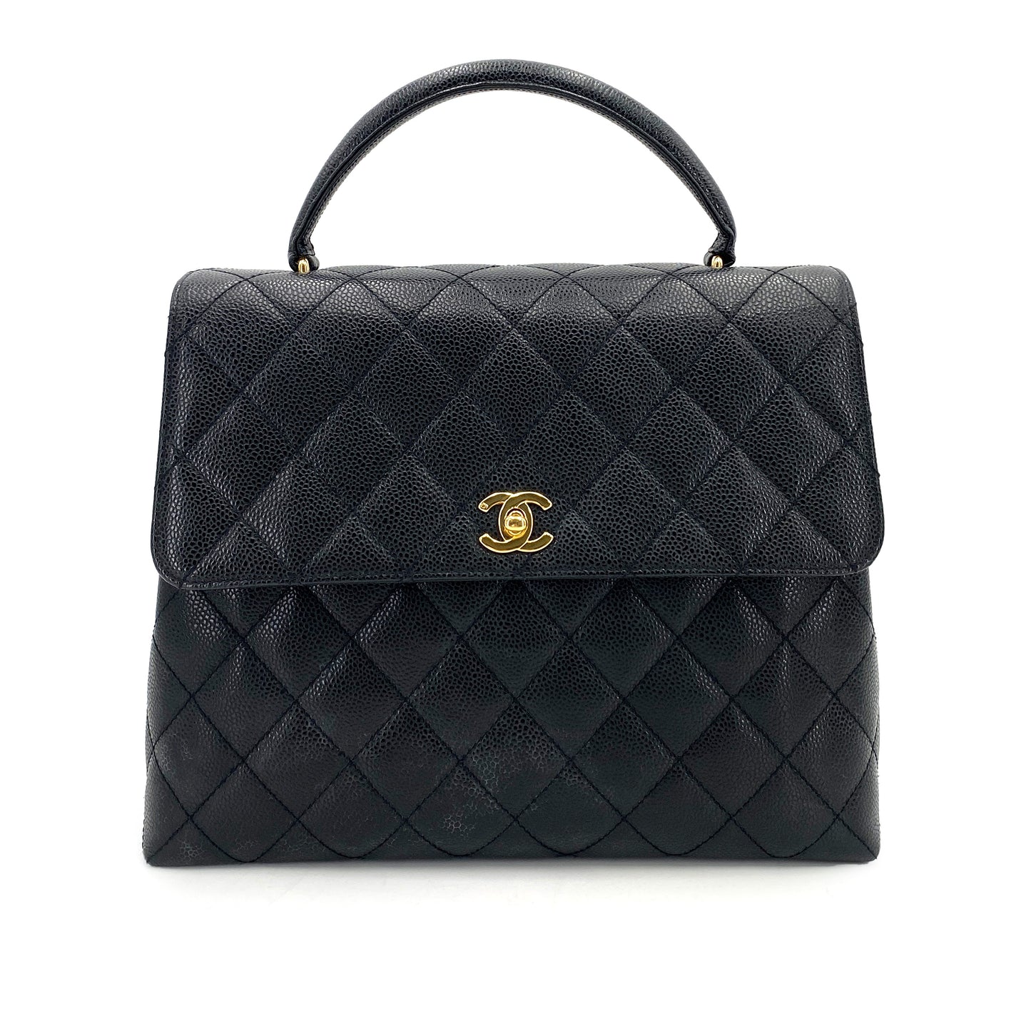 CHANEL VINTAGE MATELASSE HAND BAG BLACK CAVIAR SKIN 90250521