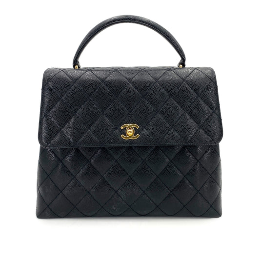 CHANEL VINTAGE MATELASSE HAND BAG BLACK CAVIAR SKIN 90250521