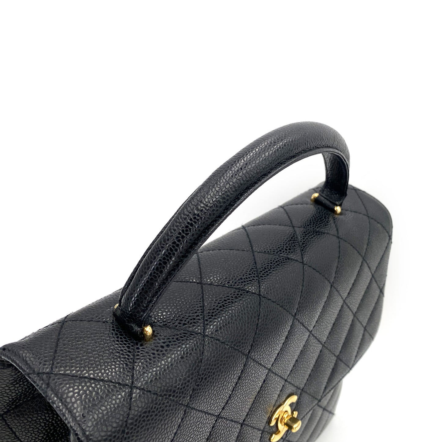 CHANEL VINTAGE MATELASSE HAND BAG BLACK CAVIAR SKIN 90250521