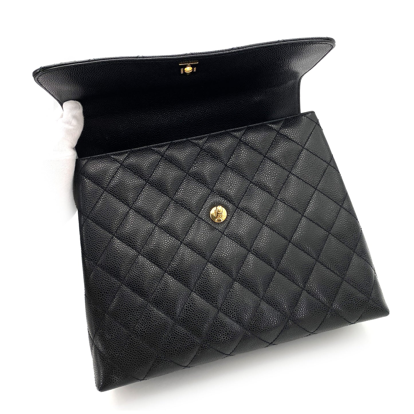 CHANEL VINTAGE MATELASSE HAND BAG BLACK CAVIAR SKIN 90250521