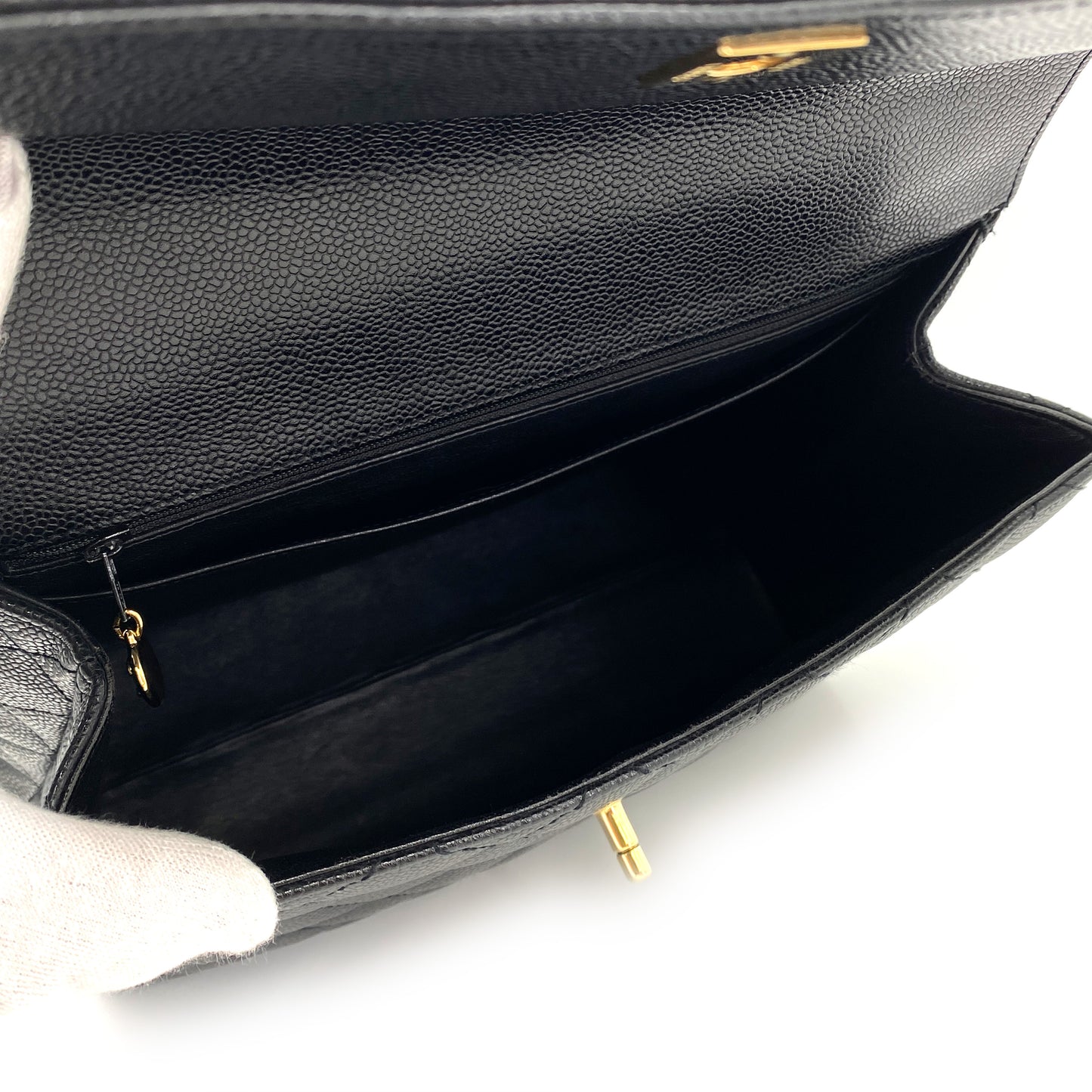 CHANEL VINTAGE MATELASSE HAND BAG BLACK CAVIAR SKIN 90250521