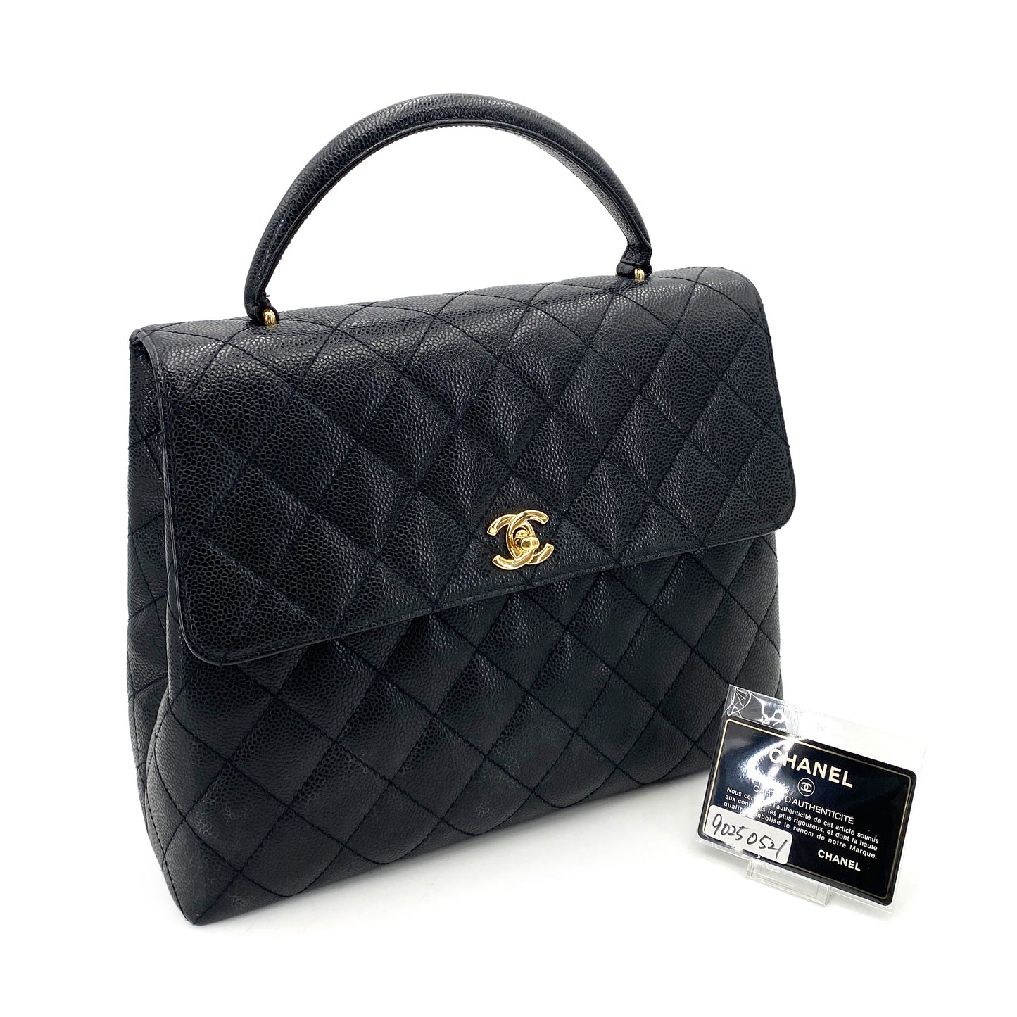 CHANEL VINTAGE MATELASSE HAND BAG BLACK CAVIAR SKIN 90250521