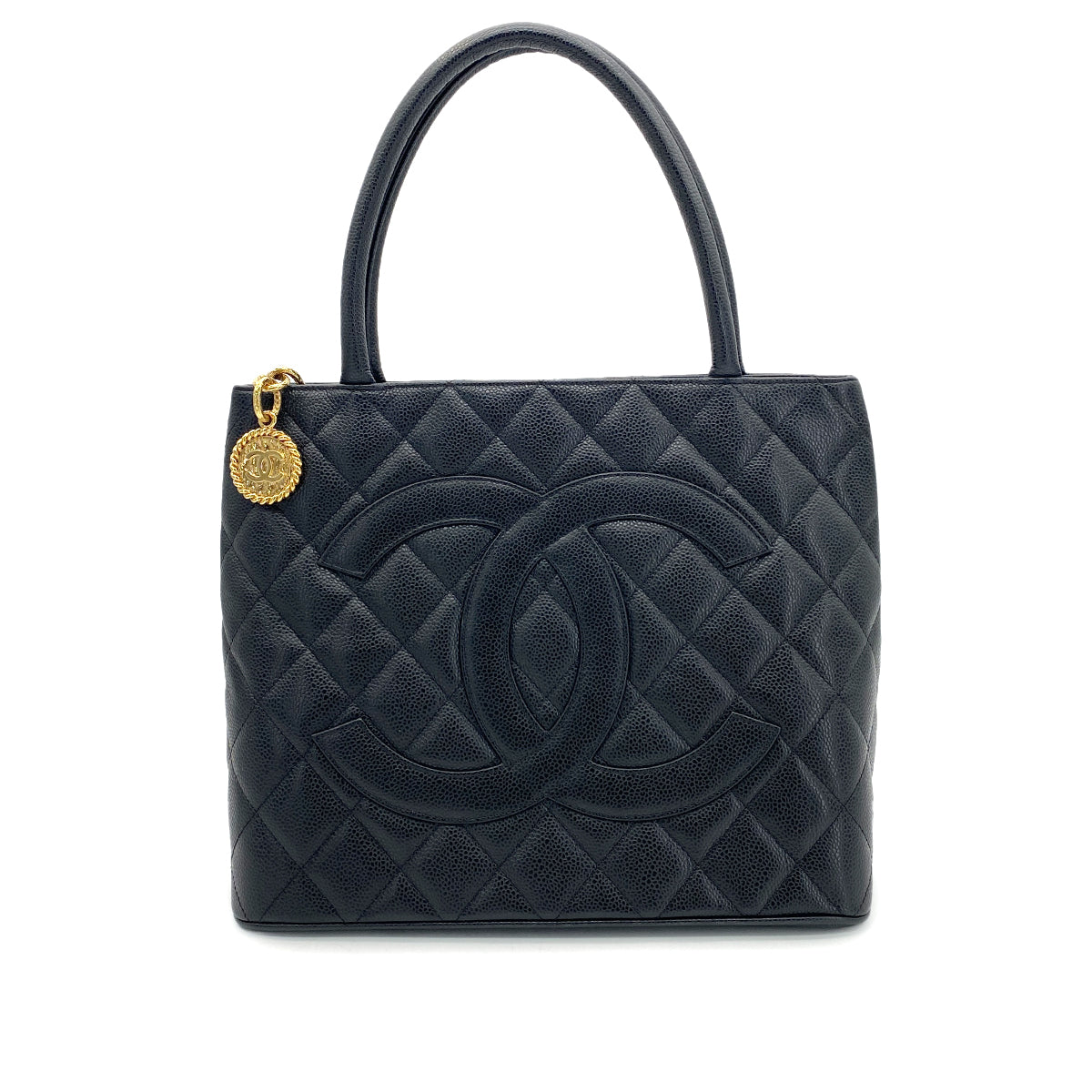CHANEL VINTAGE MEDALLION TOTE BAG BLACK CAVIAR SKIN 90250738