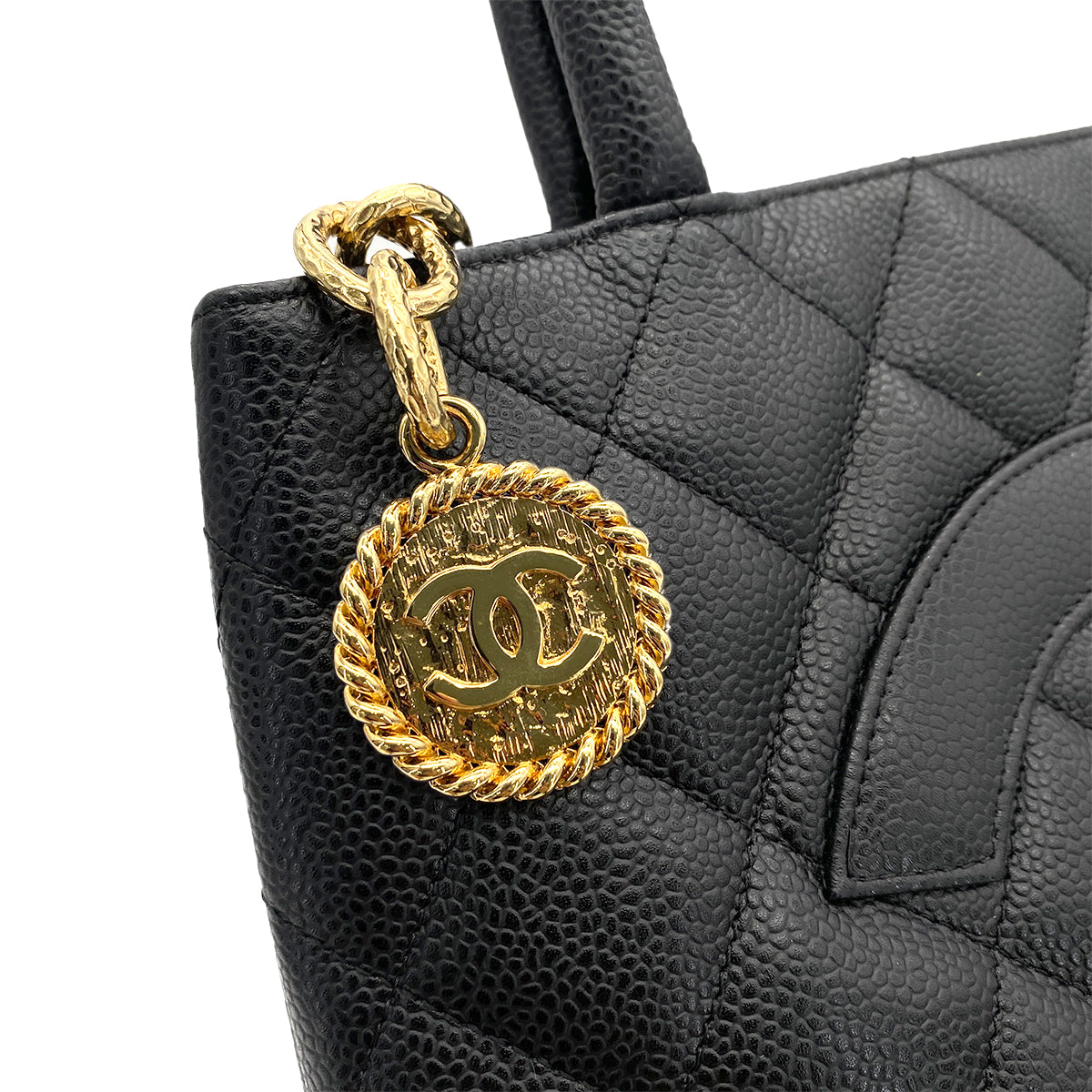 CHANEL VINTAGE MEDALLION TOTE BAG BLACK CAVIAR SKIN 90250738