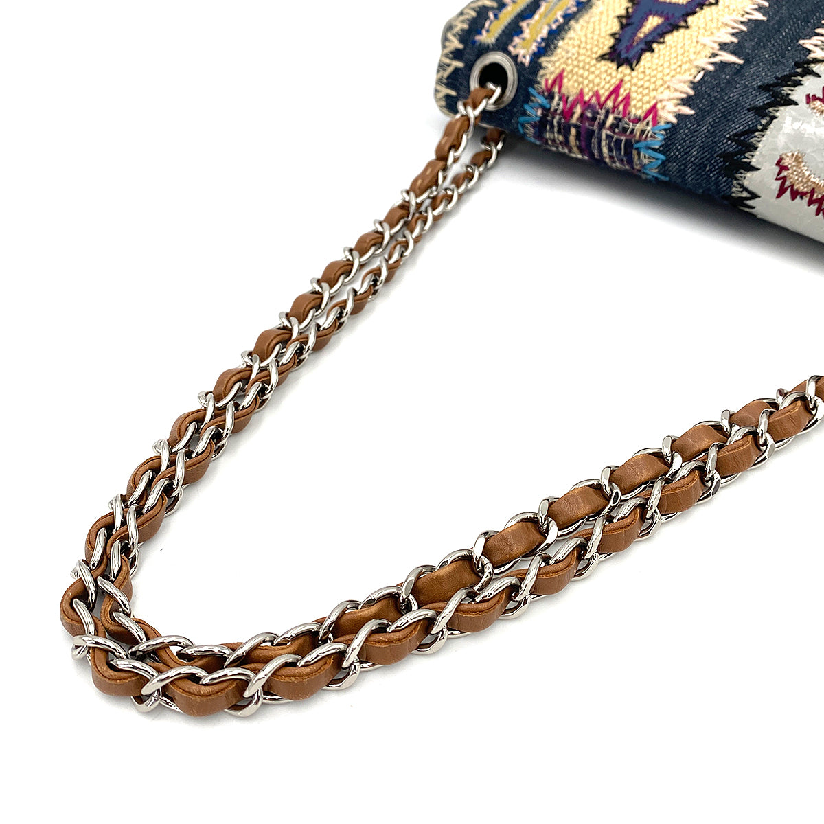 CHANEL CHAIN SHOULDER BAG PATCHWORK MULTICOLOR CANVAS LEATHER 90250745