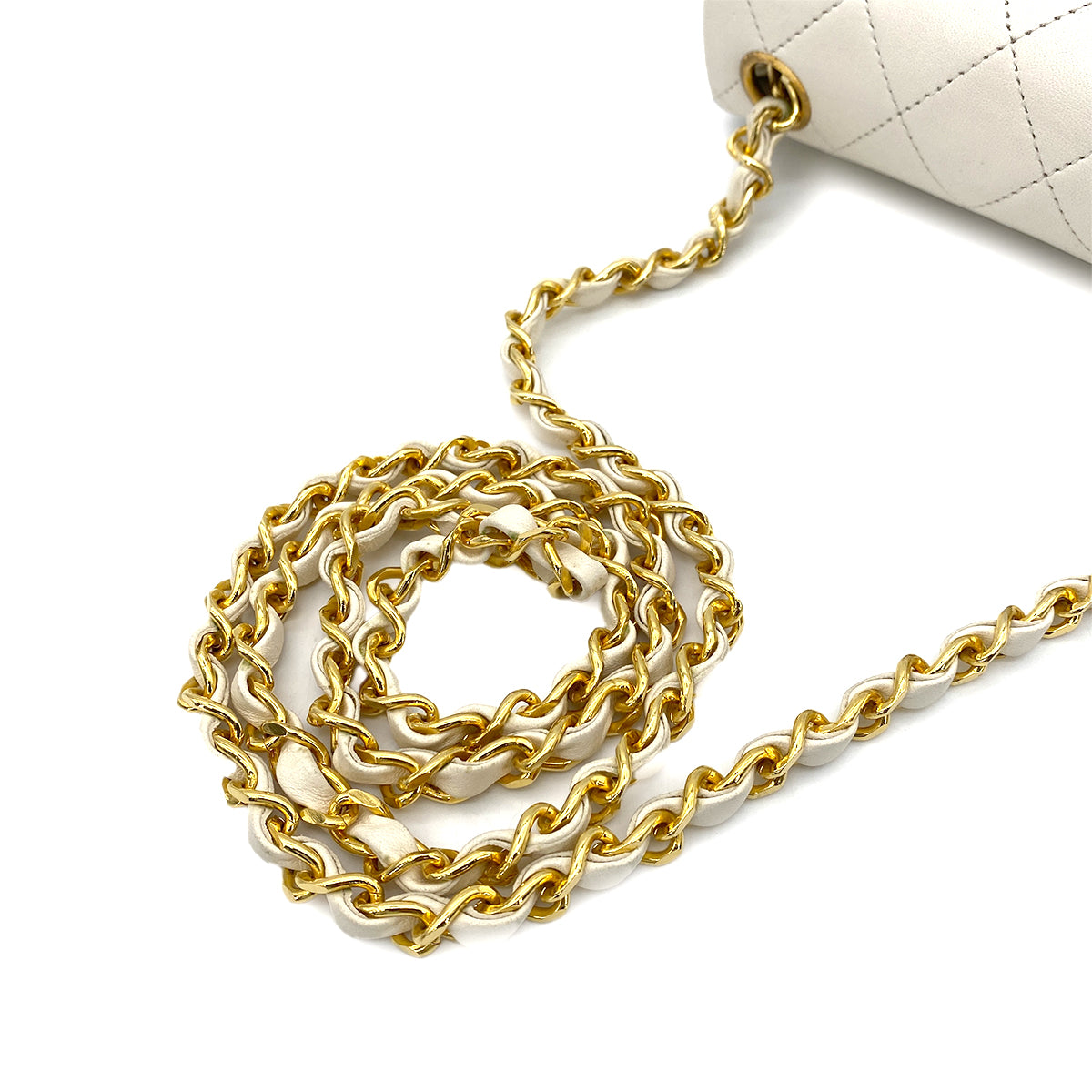 CHANEL VINTAGE MINI SQUARE 17 CHAIN SHOULDER BAG WHITE LAMB SKIN 90250747