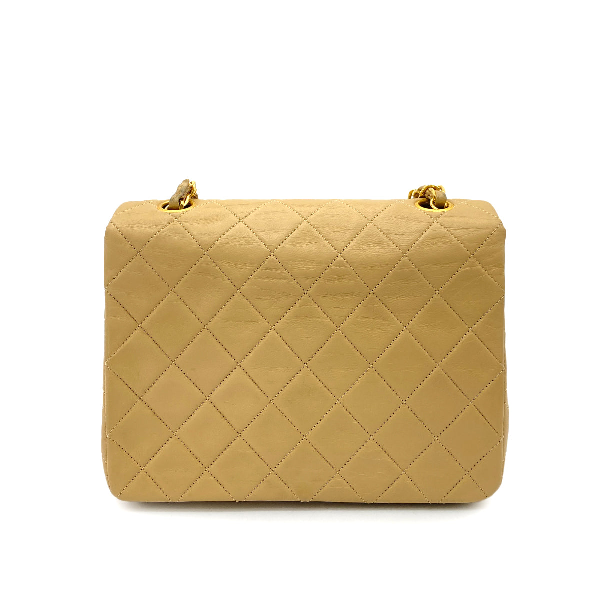 CHANEL VINTAGE MINI SQUARE 20 CHAIN SHOULDER BAG BEIGE LAMB SKIN 90251085