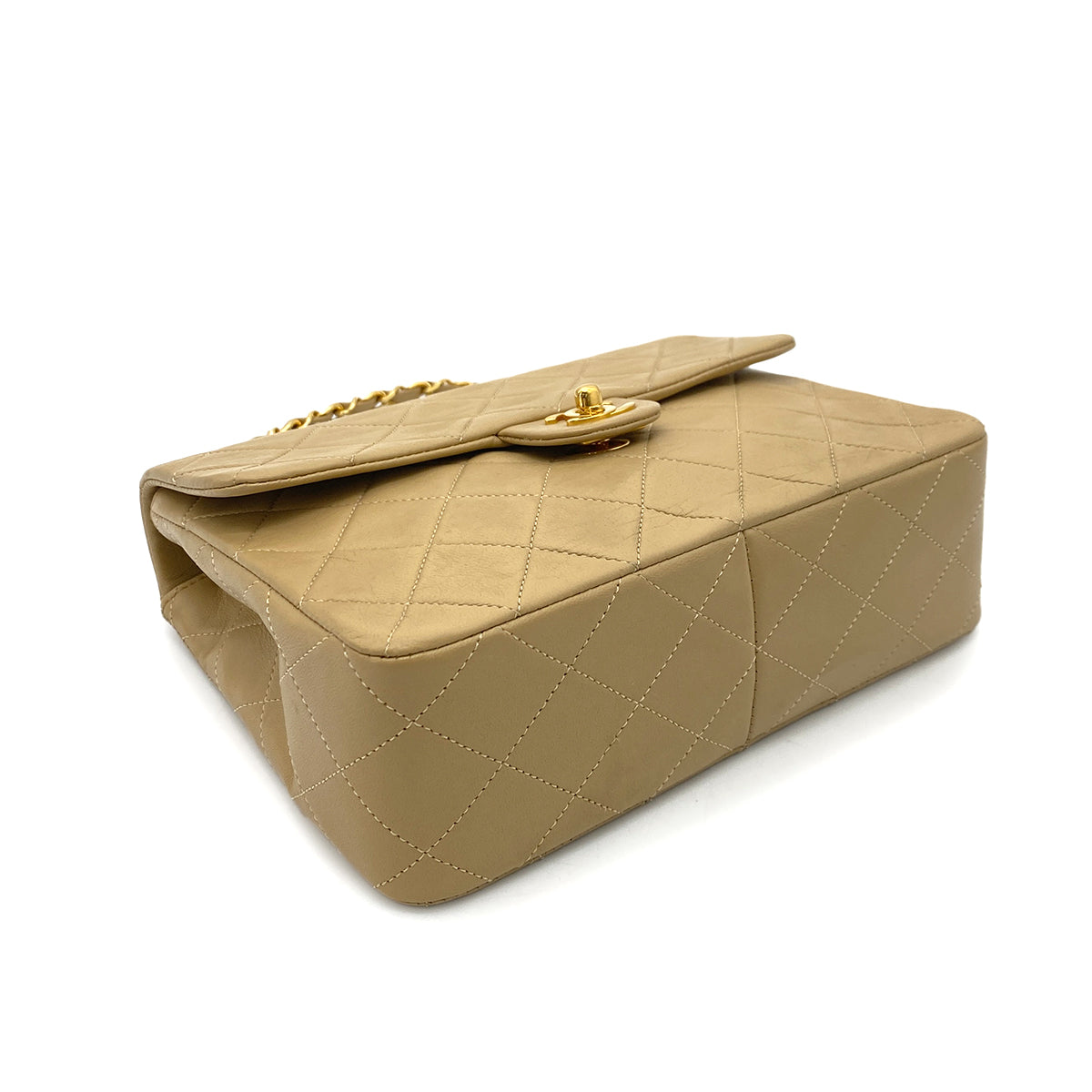 CHANEL VINTAGE MINI SQUARE 20 CHAIN SHOULDER BAG BEIGE LAMB SKIN 90251085