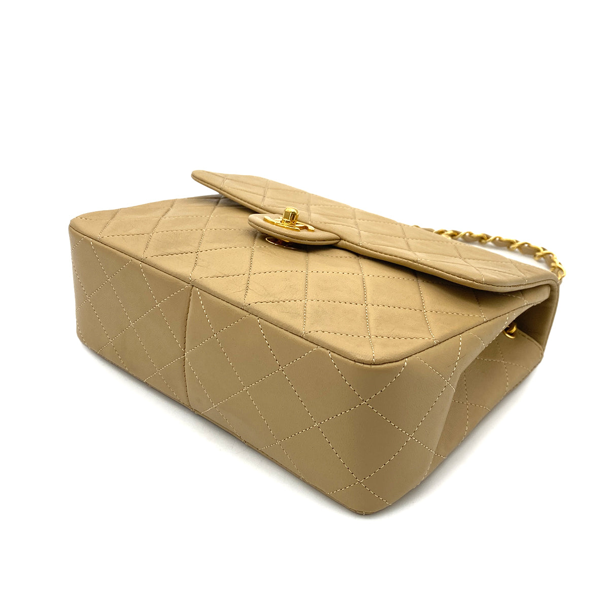 CHANEL VINTAGE MINI SQUARE 20 CHAIN SHOULDER BAG BEIGE LAMB SKIN 90251085