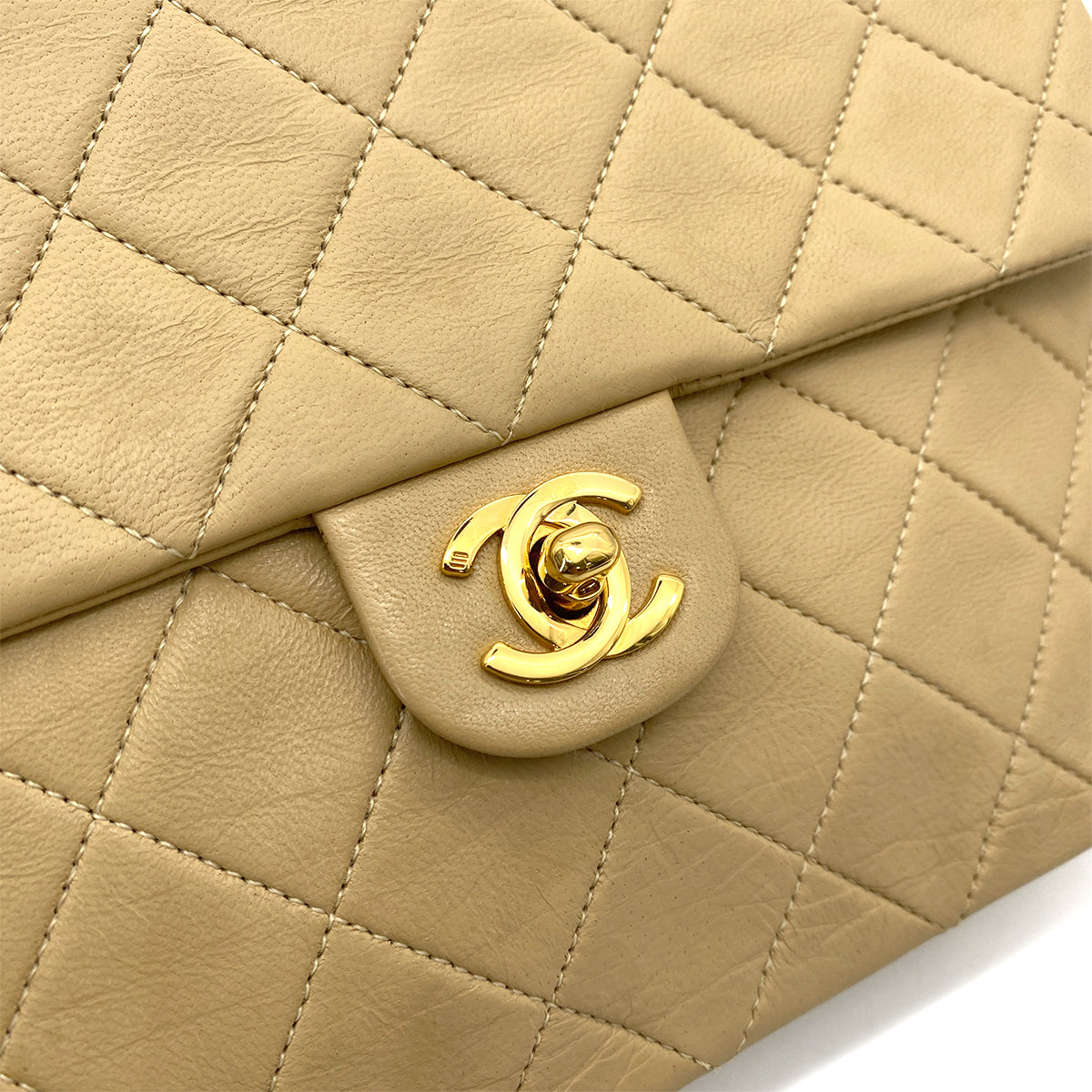 CHANEL VINTAGE MINI SQUARE 20 CHAIN SHOULDER BAG BEIGE LAMB SKIN 90251085